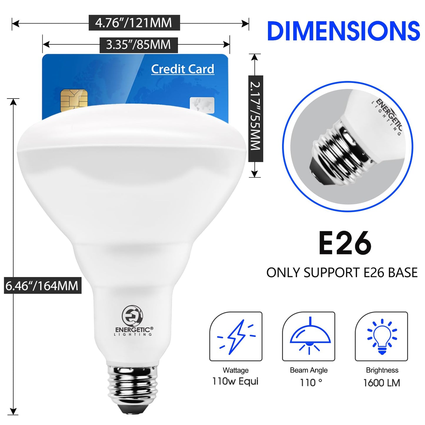 Energetic BR40 LED Light Bulbs,Indoor Flood Light,Dimmable,5000K Daylight,110W Equivalent,1600LM,E26 Base,Recessed Can Lights,High Lumen,Flicker