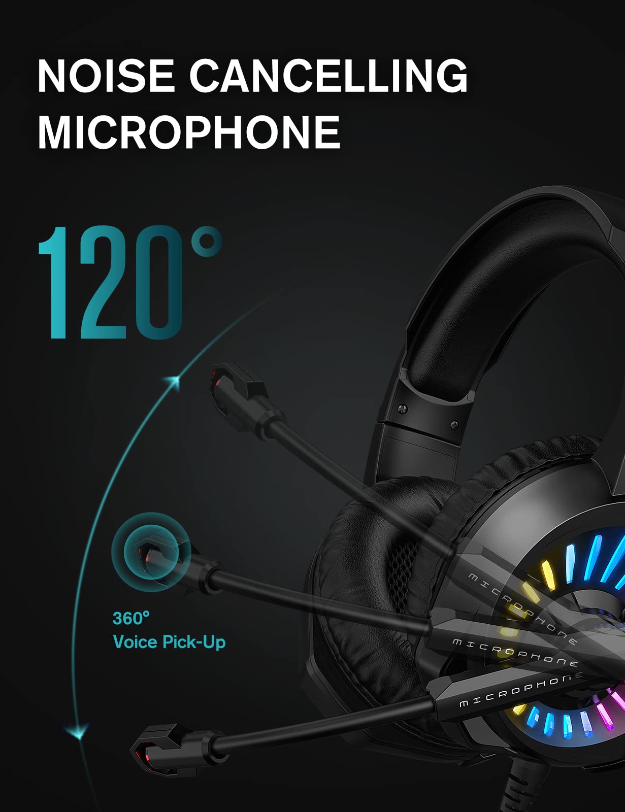 ZIUMIER Gaming Headset with Microphone, Compatible with PS4 PS5 Xbox One PC Laptop, Over-Ear Headphones with LED RGB Light, Noise Canceling Mic, 7.1