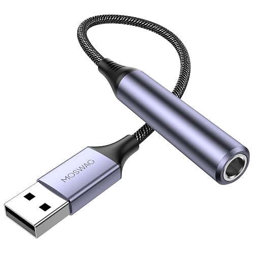MOSWAG USB to 1/4 Jack Audio Adapter, USB to 6.35mm Female Headphone Aux Adapter with External Sound Card Compatible with Laptop, PC, Amplifier