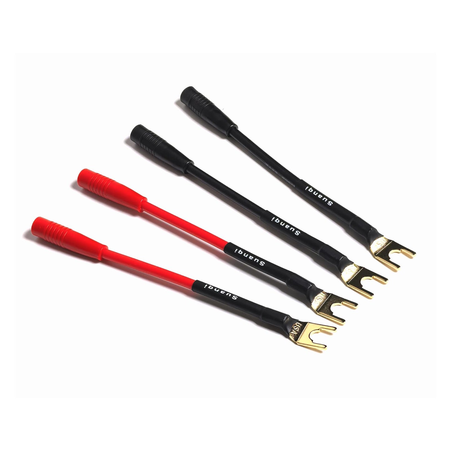 U Type Spade Plug to Female Banana Jack Audio/Video Adapter, 4mm Banana Jack Female to y Type Fork Spades Cable 4 Pack /3inch