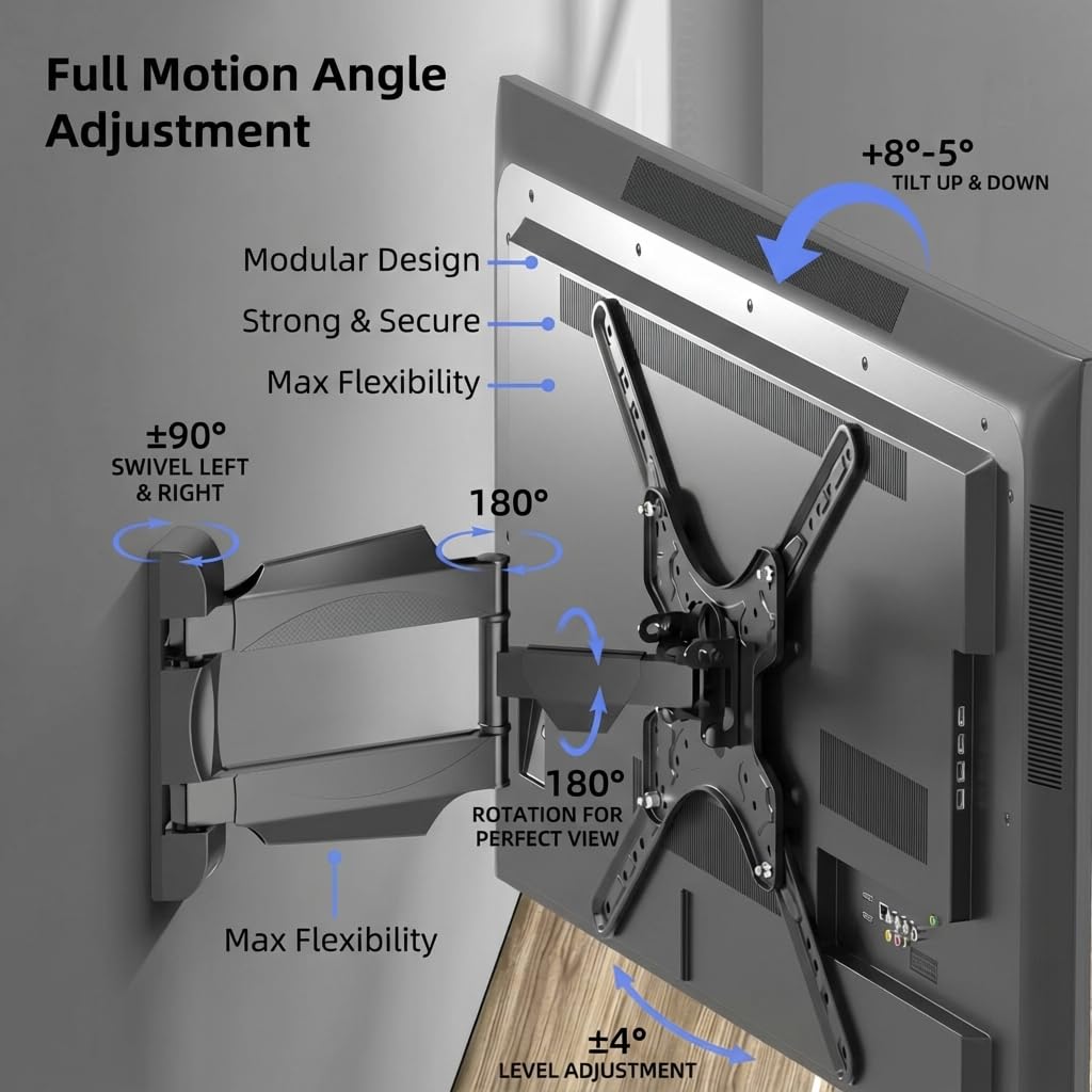 Full Motion TV Wall Mount for 26-55 inch TVs, up to 99lbs and VESA 400x400mm, Wall Mount TV Bracket with Articulating Swivel Extension Tilting