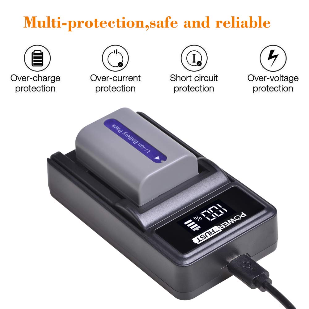 PowerTrust 1-Pack NP-FP50 NPFP50 Battery + LED USB Charger for Sony NP-FP30 DCR-DVD103, DCR-DVD105, DCR-DVD203, DCR-DVD205, DCR-DVD305, DCR-DVD92