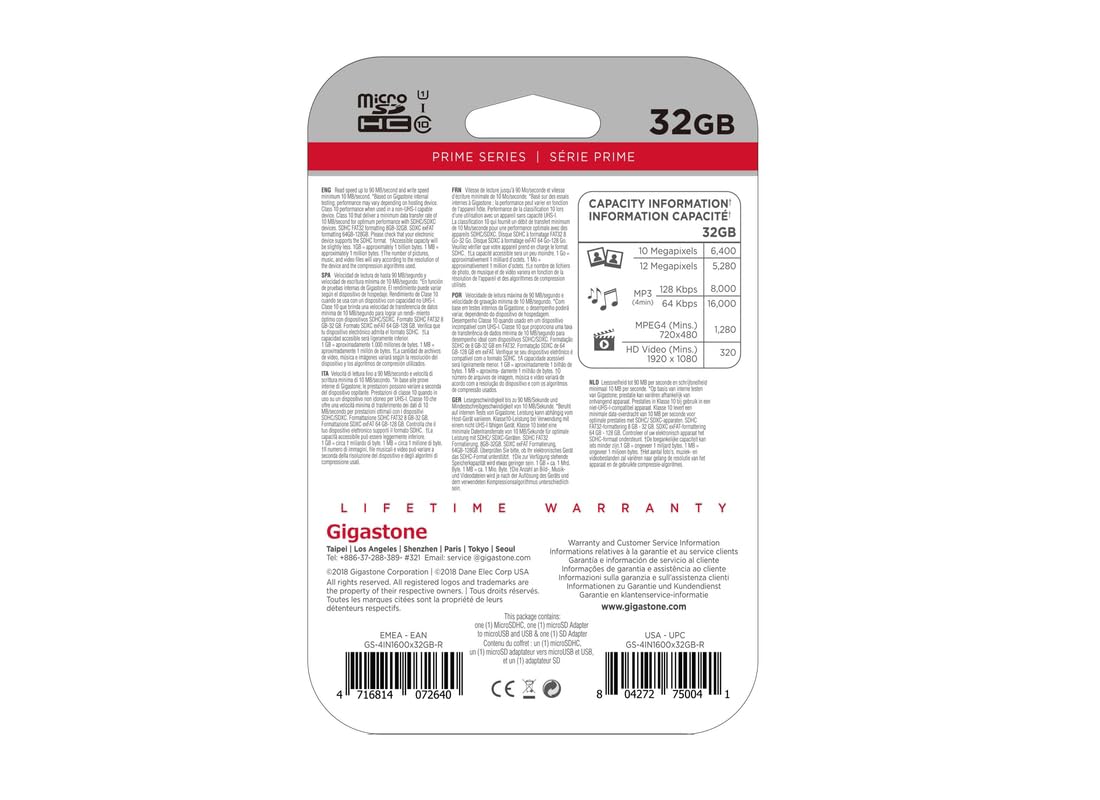 Gigastone GS-4IN1600X32GB-R Prime Series microSD Card 4-in-1 Kit (32GB), Multicolored