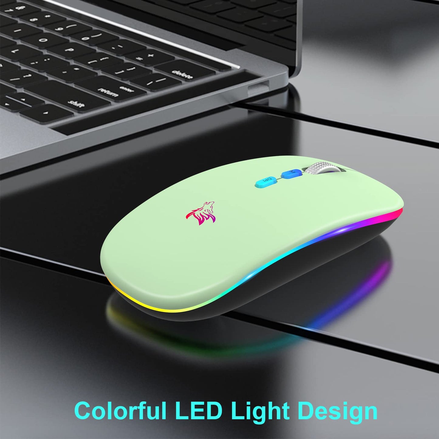 HOTLIFE LED Wireless Mouse, Slim Rechargeable Silent Portable USB Optical 2.4G Wireless Bluetooth Two Mode Computer Mice with USB Receiver and Type C