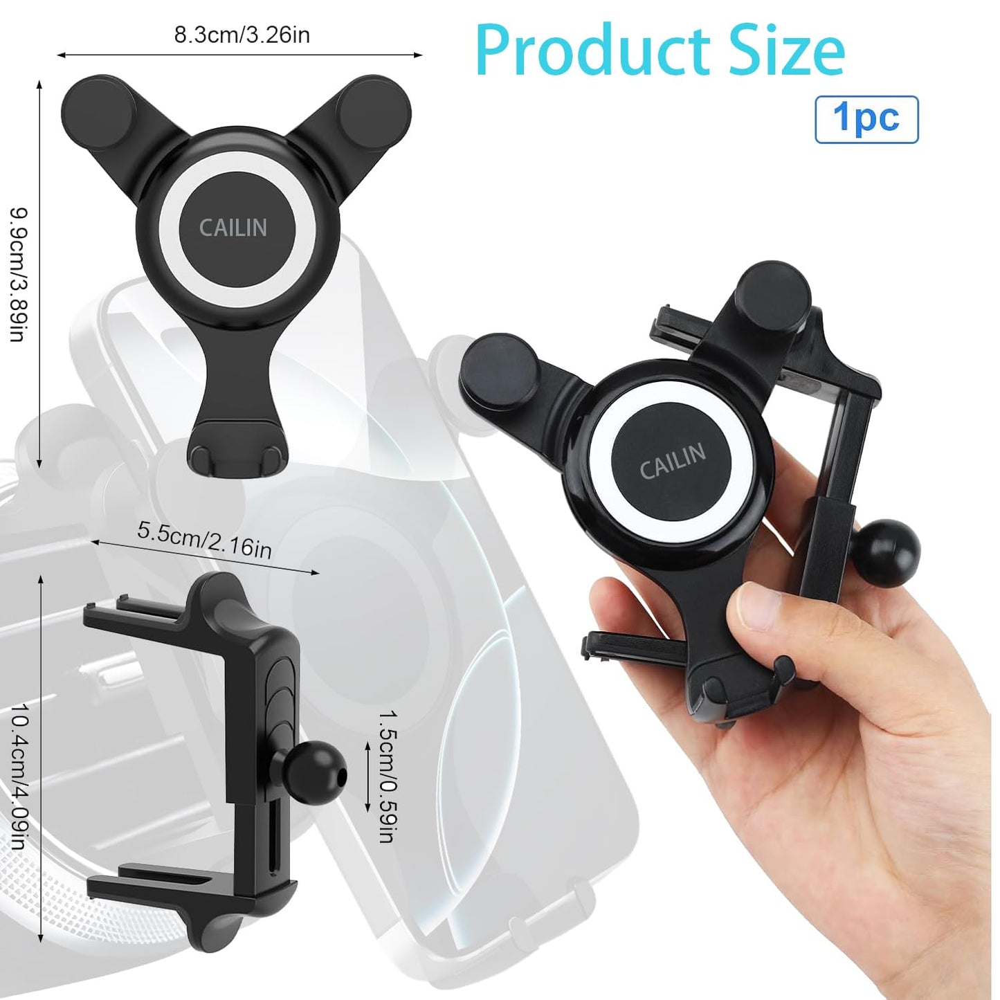 ICAILIN Car Phone Holder Mount for Round Air Vent, Universal Circular Vent Cell Phone Mount Compatible with Mercedes Benz A/B/C/E/S/GLC Class, Jeep