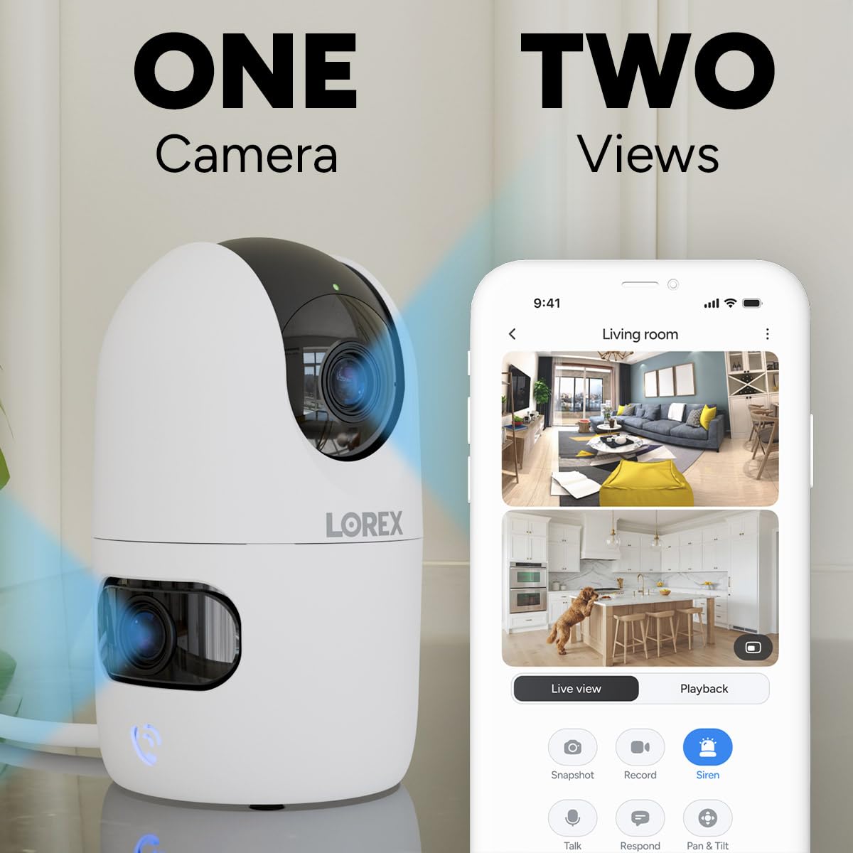 Lorex Connect 2K Indoor Dual Lens Wi-Fi 6 Camera | New Connect App | 360° Pan-Tilt | Person & Pet Detection | Color Night Vision | Instant Call |