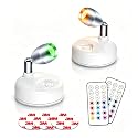 HFCDL Spot Lights Indoor Battery Operated Uplights with Remote, RGBW 13 Color Wireless LED Spotlights Mini Stick On Wall Accent Lights Rotatable Head