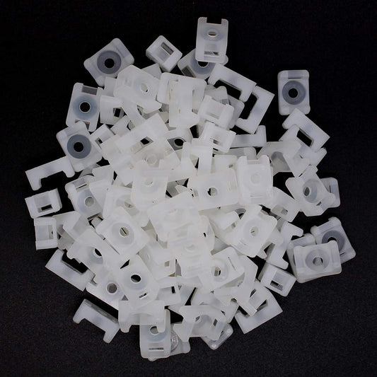 100Pcs 4.5mm Cable Tie Mount Saddle Set, 0.6in Width Saddle Cable Mounts, Plastic Cable Tie Saddle Base, White Cable Tie Mounts Base for Wire