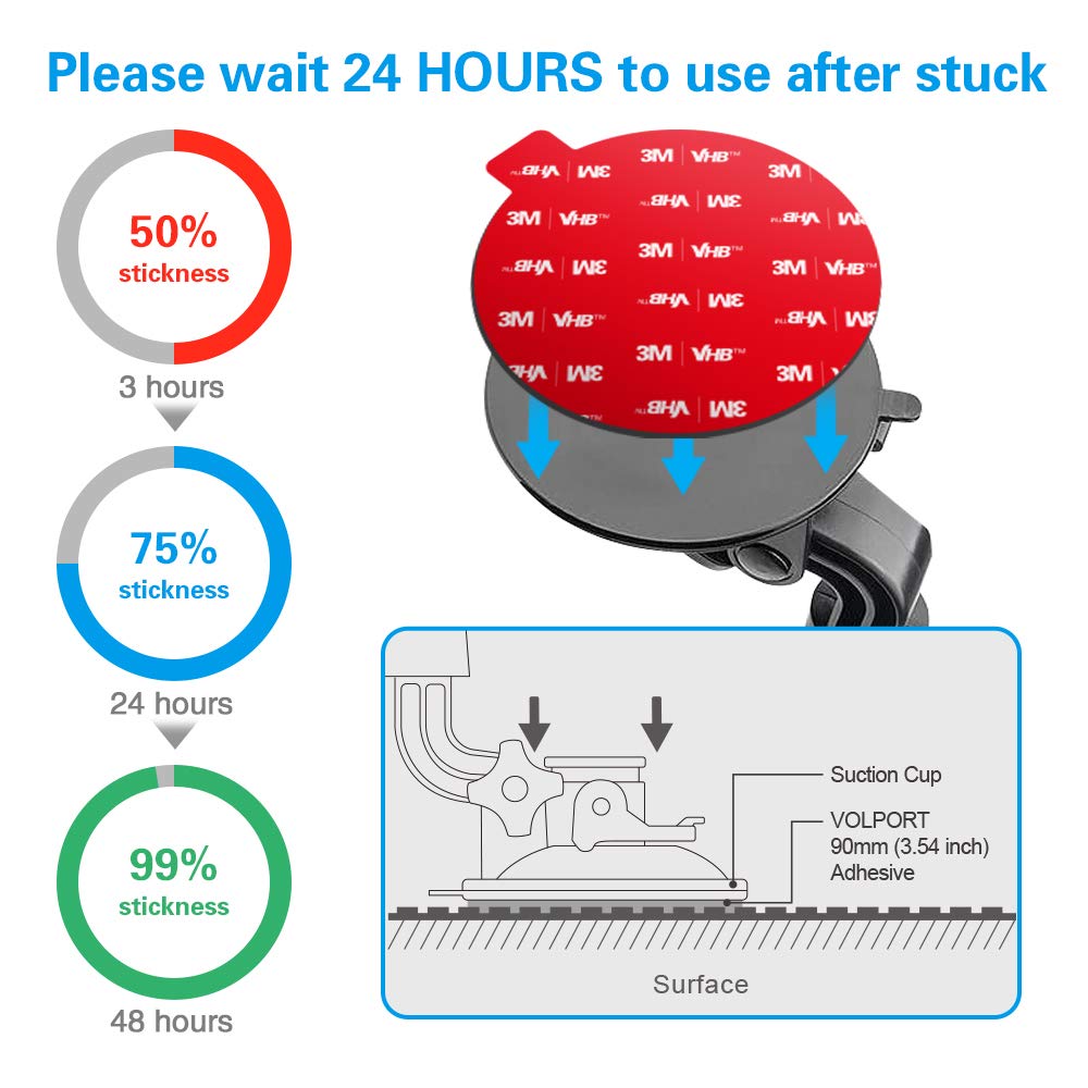 volport Sticky Adhesive for Dash Cam Suction Cup Mount, 90mm Circle Heat Resistant Double Sided Extra Strong Mounting Tape Pad Replacement for Car