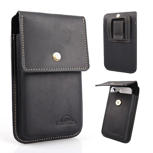 Topstache Leather Phone Holster for Men - Magnetic Closure Cell Phone Holder Case for iPhone 17/16/15/14/13/12 - Belt Clip Leather Belt Pouch Case