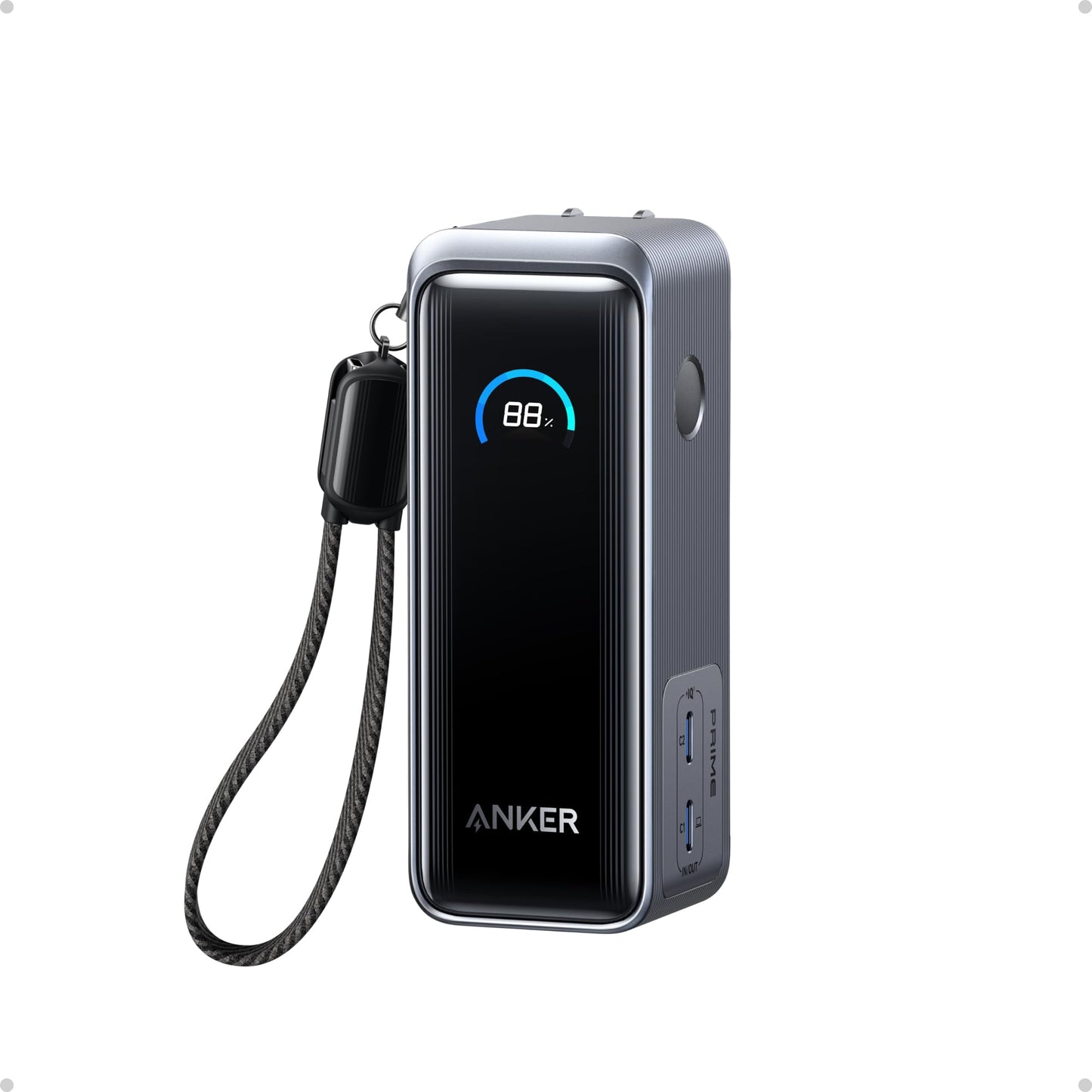 Anker Prime Power Bank, 9,600mAh Battery Pack with 65W Output Wall Charger, Supports PD 3.0 and PPS, 30W Fast Recharging, Sleek Portable Charger