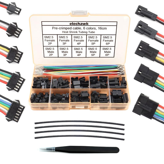 SM 2.5mm Connectors Male Female Plugs Sockets with 22AWG Pre-Crimped Silicone Cables Wire Compatible with JST SM Connectors 2.5mm 2.54mm Pitch 2 3 4 5