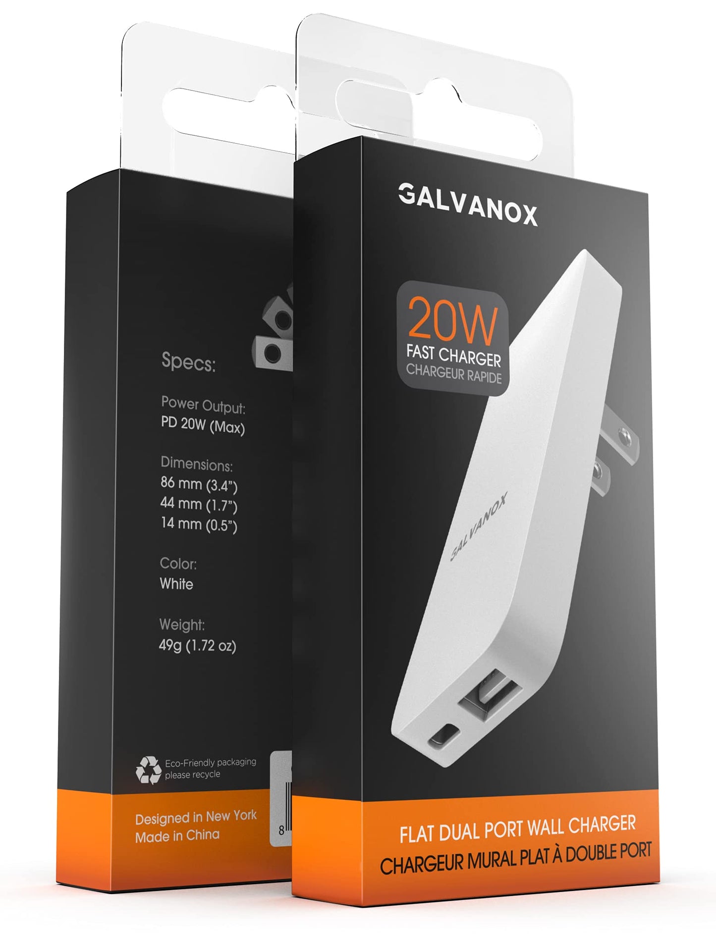 Type C Flat Wall Charger, Galvanox Ultra Slim (Multi-Port Power Adapter) for iPhone 12/13/14/15 iPhone 16 Pro/Max and Samsung Galaxy Models, 20W Fast