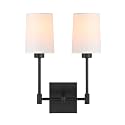 XiNBEi Lighting Wall Lamp, 2 Light Black Bedroom Wall Light with Fabric Shade for Bedside & Living Room XB-W1215-2-MB