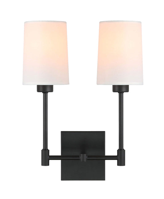 XiNBEi Lighting Wall Lamp, 2 Light Black Bedroom Wall Light with Fabric Shade for Bedside & Living Room XB-W1215-2-MB