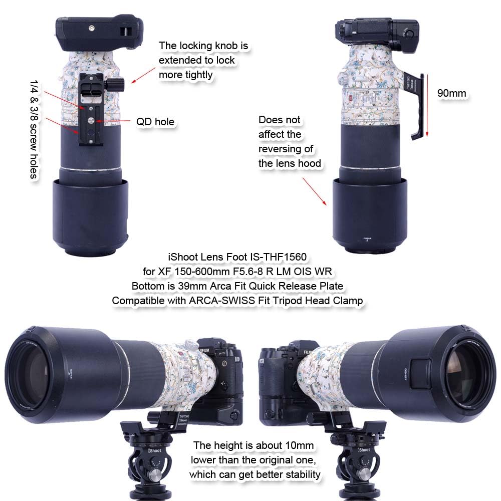 iShoot Tripod Mount Ring Base Lens Collar Foot Support Compatible with Fuji XF 150-600mm F5.6-8 R LM OIS WR, XF 500mm F5.6 R LM OIS WR & GF 500mm F5.6