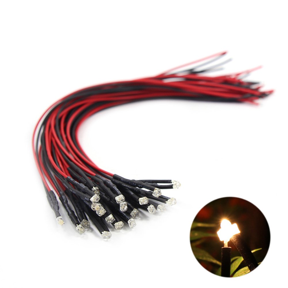 Evemodel 20pcs Pre Wired 1.8mm Warm White Led Lamp Light Set 12V ~ 18V for Train Layout