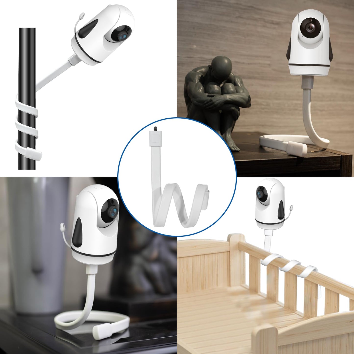 HelloBaby Flexible Baby Camera Mount Monitor Stand Baby Monitor Holder Attaches to Crib Cot Shelves or Furniture (White)(Baby Monitor not Included)