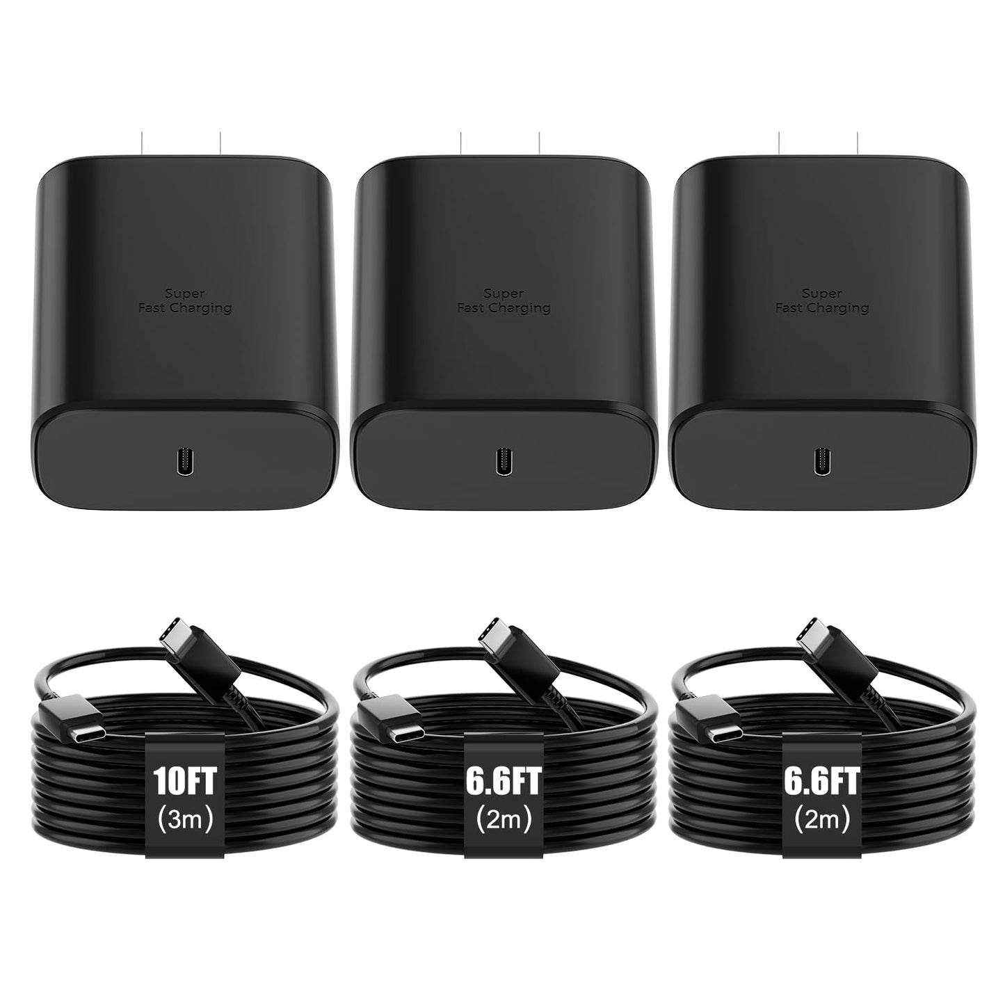Samsung 45W Super Fast Charger USB C Android Phone Charger Fast Charging Block with 2*6.6FT 1*10FT Charge Cord for Samsung Galaxy S26