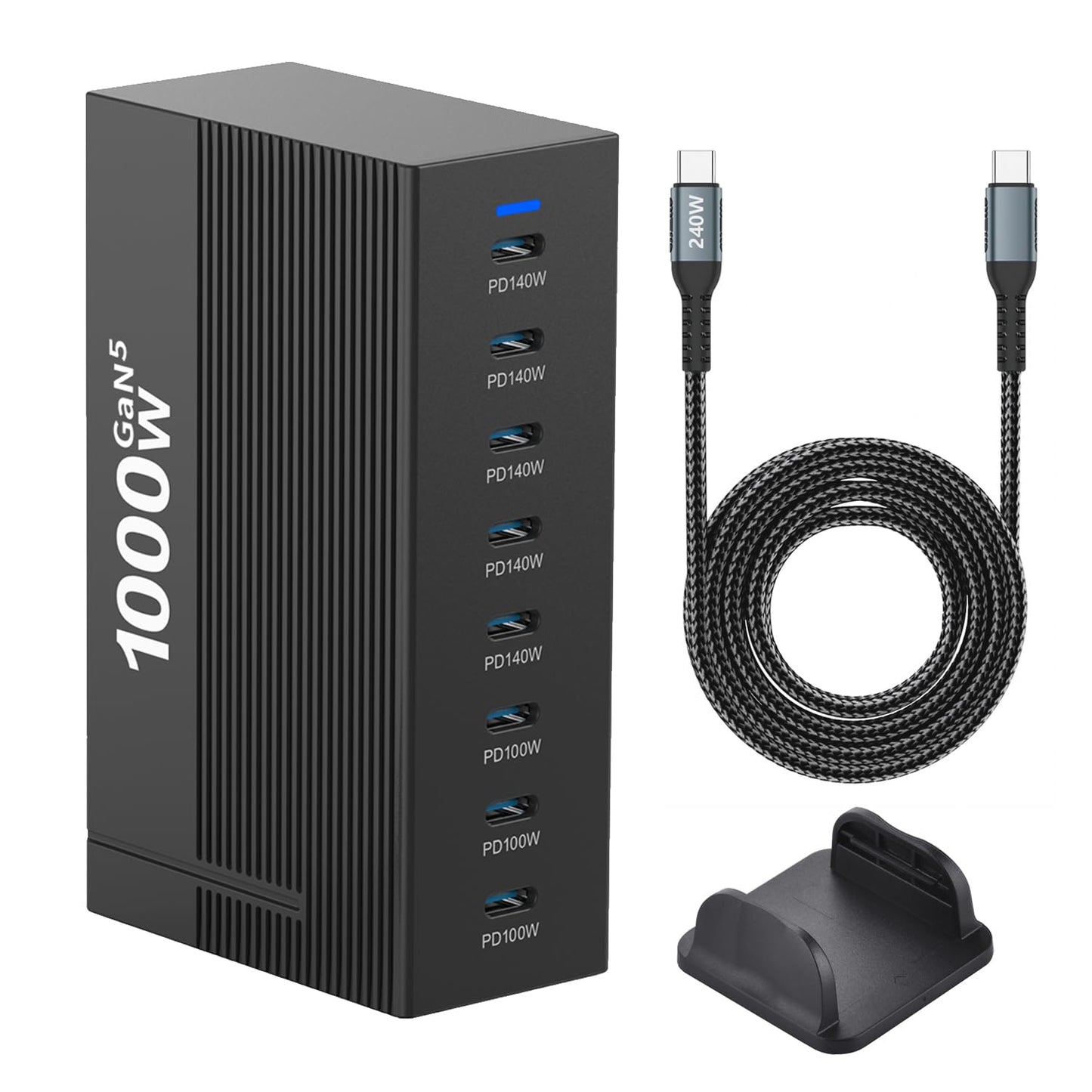 1000W 8-Port GaN5 Desktop Charging Station, High-Power USB Charging Hub with 5X 140W and 3X 100W PD Ports, Fast Charger for Laptops, Tablets,