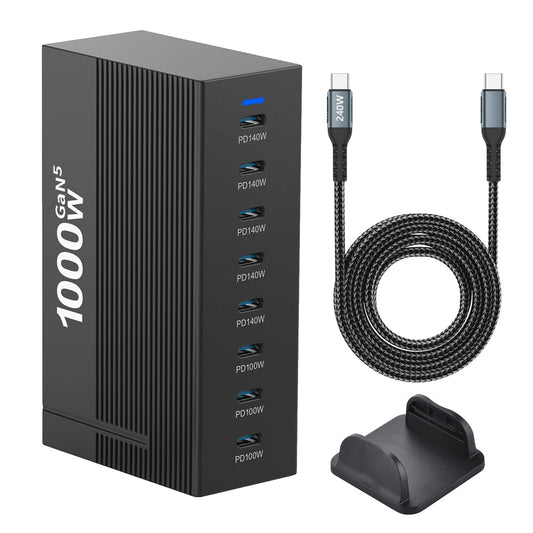 1000W 8-Port GaN5 Desktop Charging Station, High-Power USB Charging Hub with 5X 140W and 3X 100W PD Ports, Fast Charger for Laptops, Tablets,