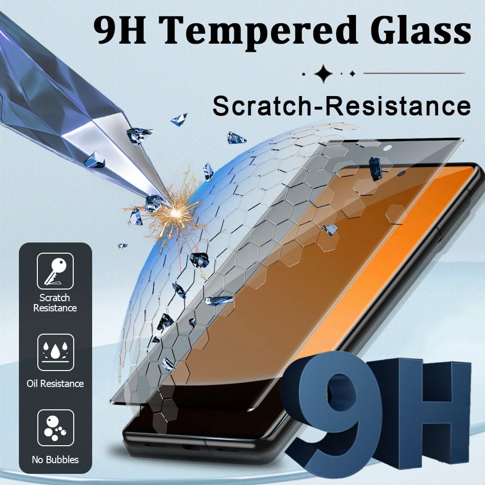 [2+2 Pack] Pixel 6 Pro Privacy Screen Protector and Camera Lens Protector, 3D Full Coverage, 9H Hardness Anti-Spy Tempered Glass, Easy Installation