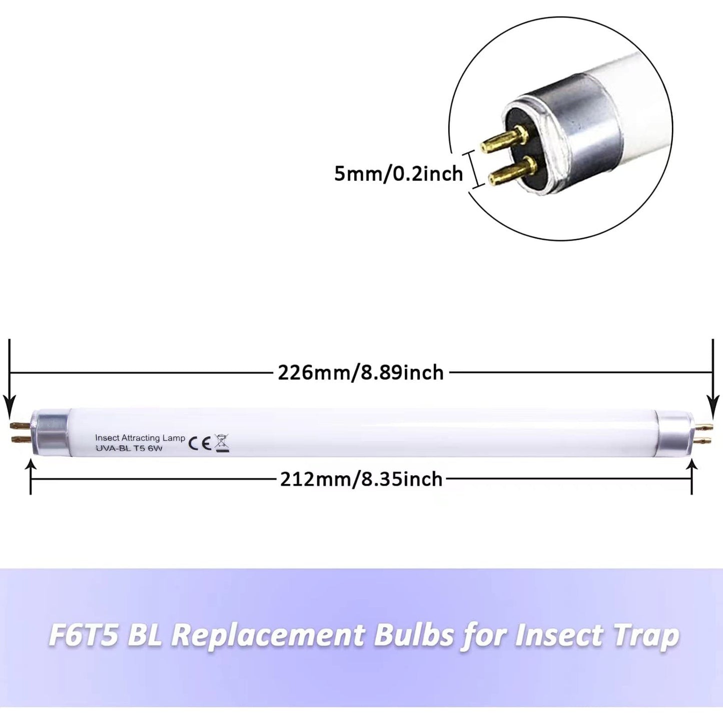 Celiwace 6 Pack UVA-BL T5 6W 32050 F6T5/BL Replacement Bulb Fluorescent Light Tube 6 watt for DynaTrap DT2000XL,DT2000XLP and DT3012, 9 Inches