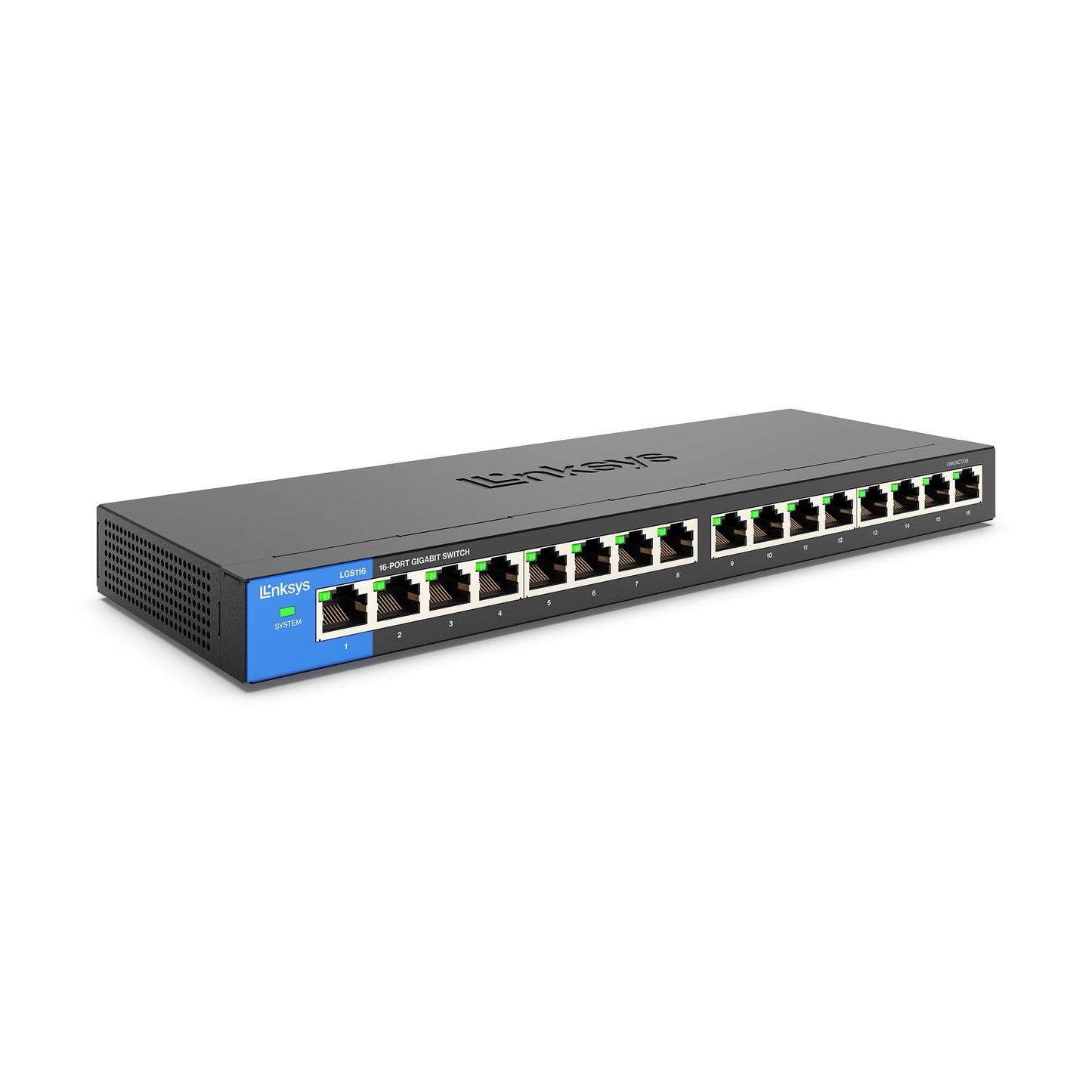Linksys LGS116 16 Port Gigabit Unmanaged Network Switch - Home / Office Ethernet Switch Hub with Metal Housing - Wall Mount or Desktop Ethernet