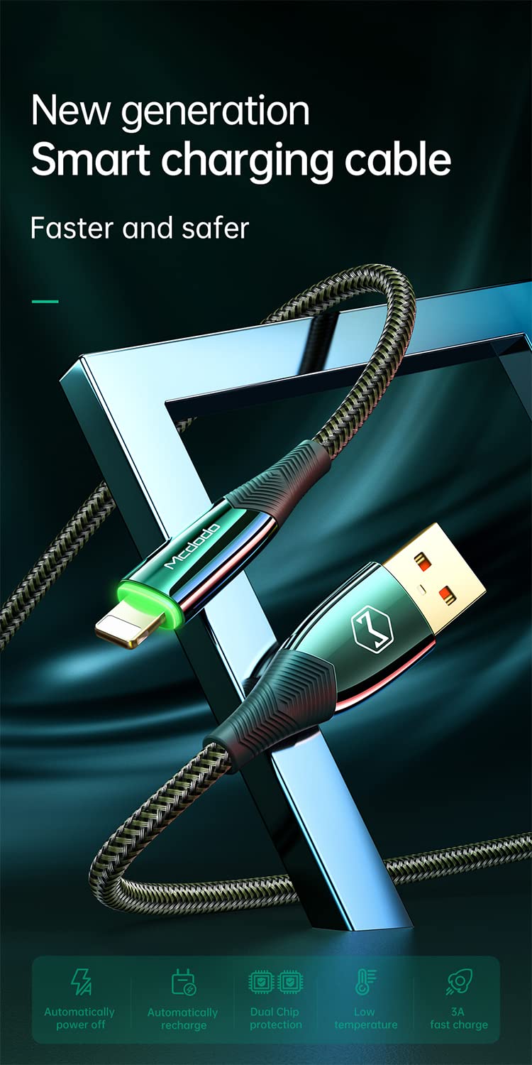 mcdodo Smart LED Auto Disconnect Nylon Braided Sync Charge USB Data 6FT/1.8M Cable Compatible iPhone 14/13/12/11 Pro Max