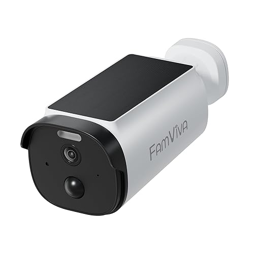 FAMVIVA Solar Security Cameras Wireless Outdoor, 2K/3MP Battery Powered Camera with Integrated Solar Panel, AI Motion Detection, Color Night Vision