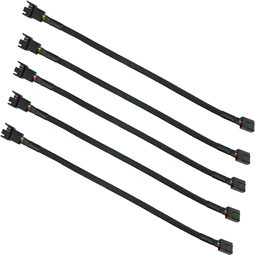 5PCS 4-Pin PWM Fan Splitter Cable Sleeved Braided Adapter Computer PC Fan Extension Power Supply Cable Converter Cord Wire Compatible with Computer