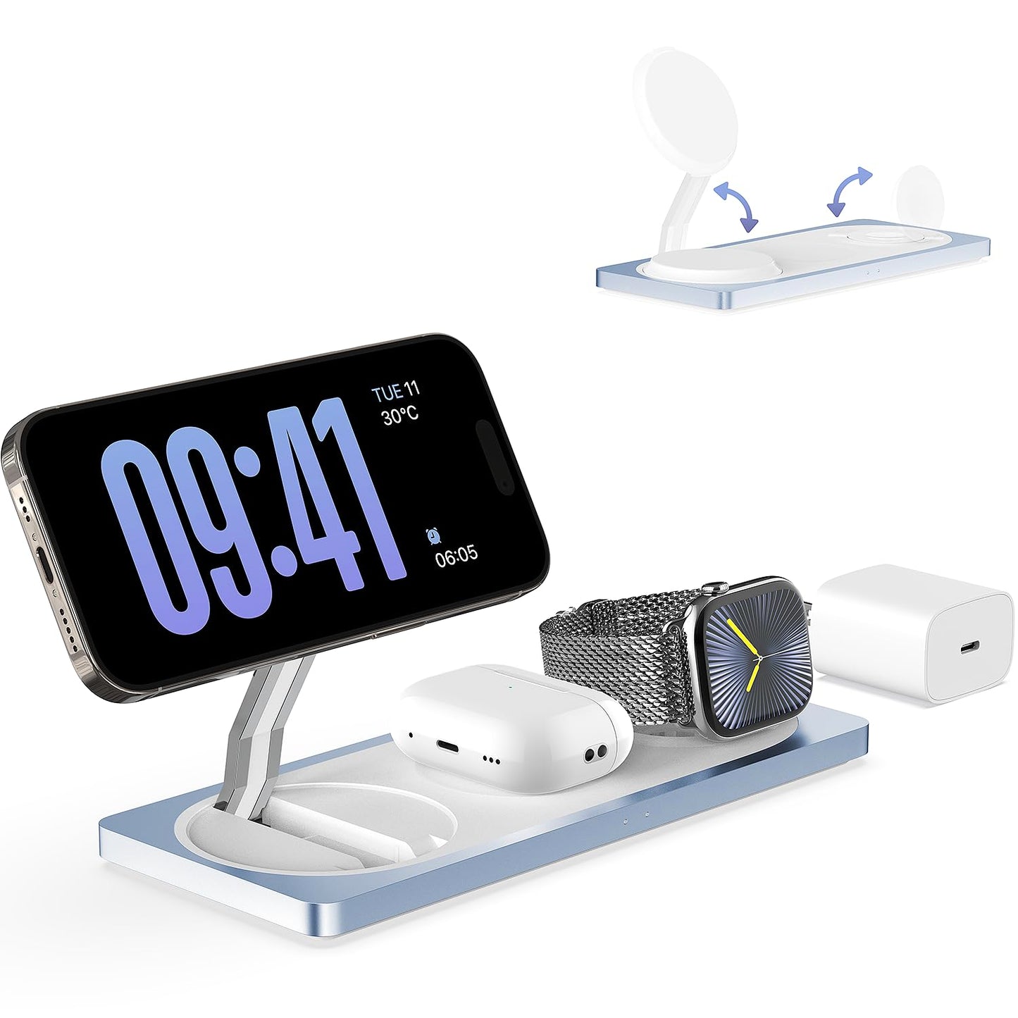 3-in-1 Charging Station for Apple Devices: Used for iPhone and Watch Charging Station with Magsafe Charger Stand, Wireless Charger