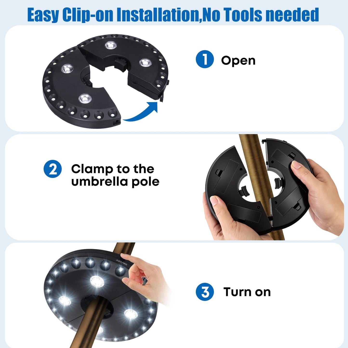 OYOCO Patio Umbrella Light 3 Brightness Modes Cordless,with 28 Cool White LEDs-4 * AA Battery Operated Umbrella Lights,Fits 1.15"-2" Umbrella