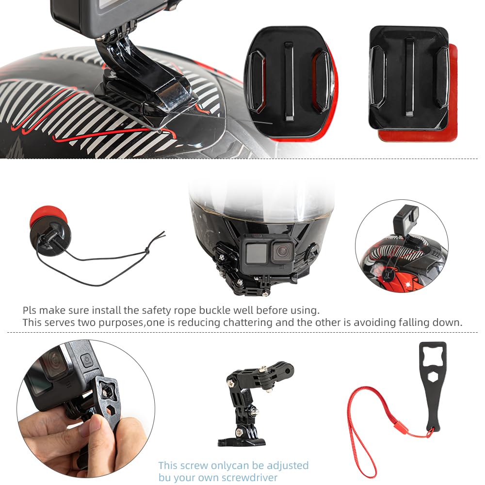 SUREWO Motorcycle Helmet Chin Mount Kits Compatible with GoPro Hero 13 12 11 10 9 8 7 6 5 Black,DJI Osmo Action 5 pro/4/3/2/AKASO/Campark/YI Action
