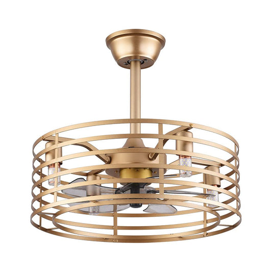 NOLANTISI 20 Inch Caged Ceiling Fan with 3 Speeds Adjustable Light Remote Control, Gold Modern Ceiling Fan Light with 5 Enclosed Blades, Quiet Ceiling