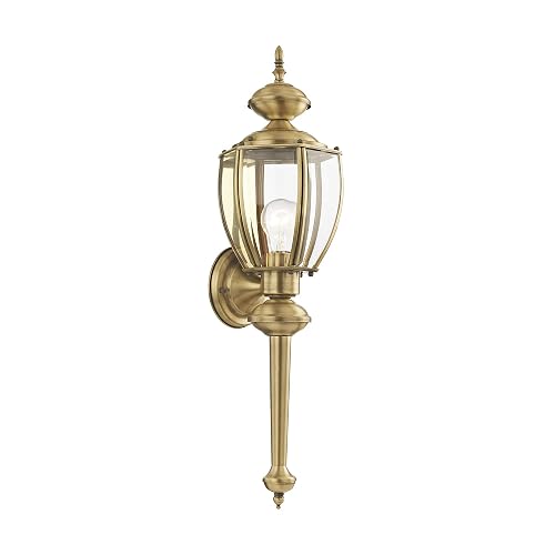 Livex Lighting 2112-01 Basics 1 Light AB Outdoor Wall Lantern, Antique Brass, 7"W x 25.25"H