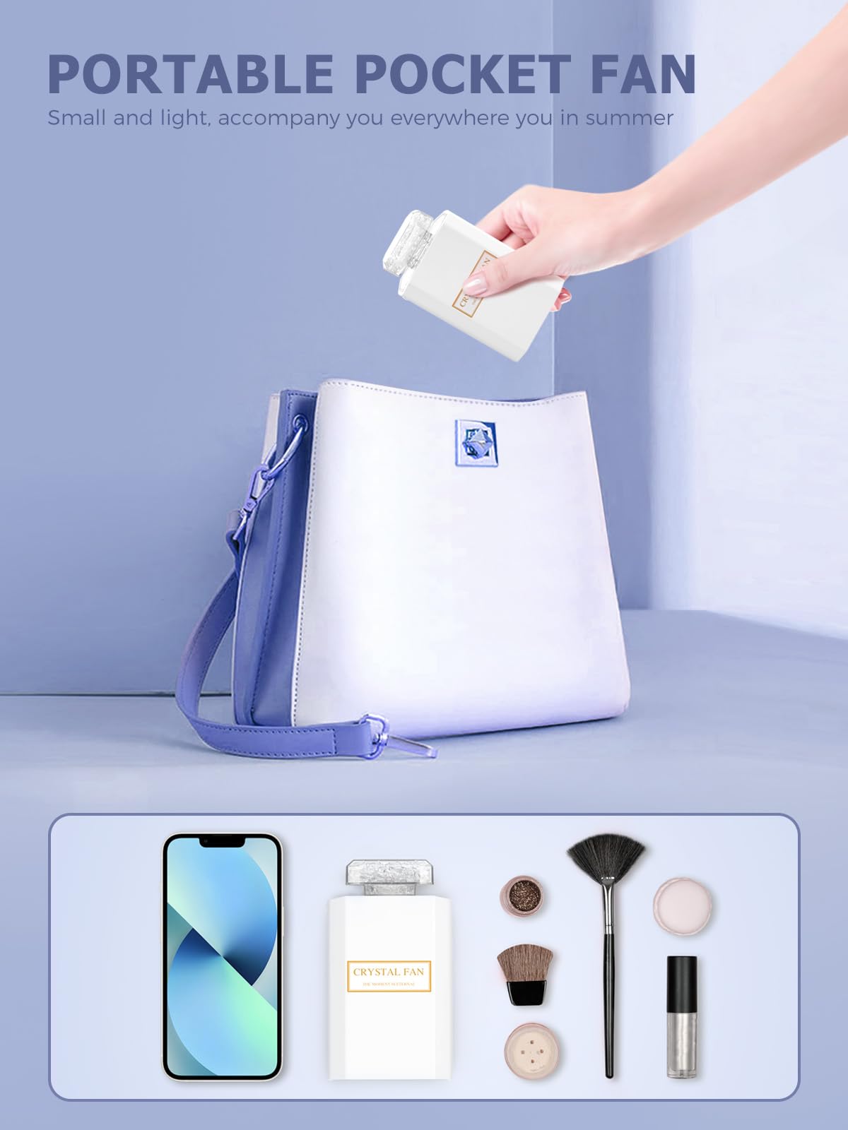 Lady Handheld Fan, Rechargeable Small Personal Fan with 3 Speeds Setting, Powerful Quiet Pull-out Portable Fan, Mini Cooling Desk Electric Fan Safe