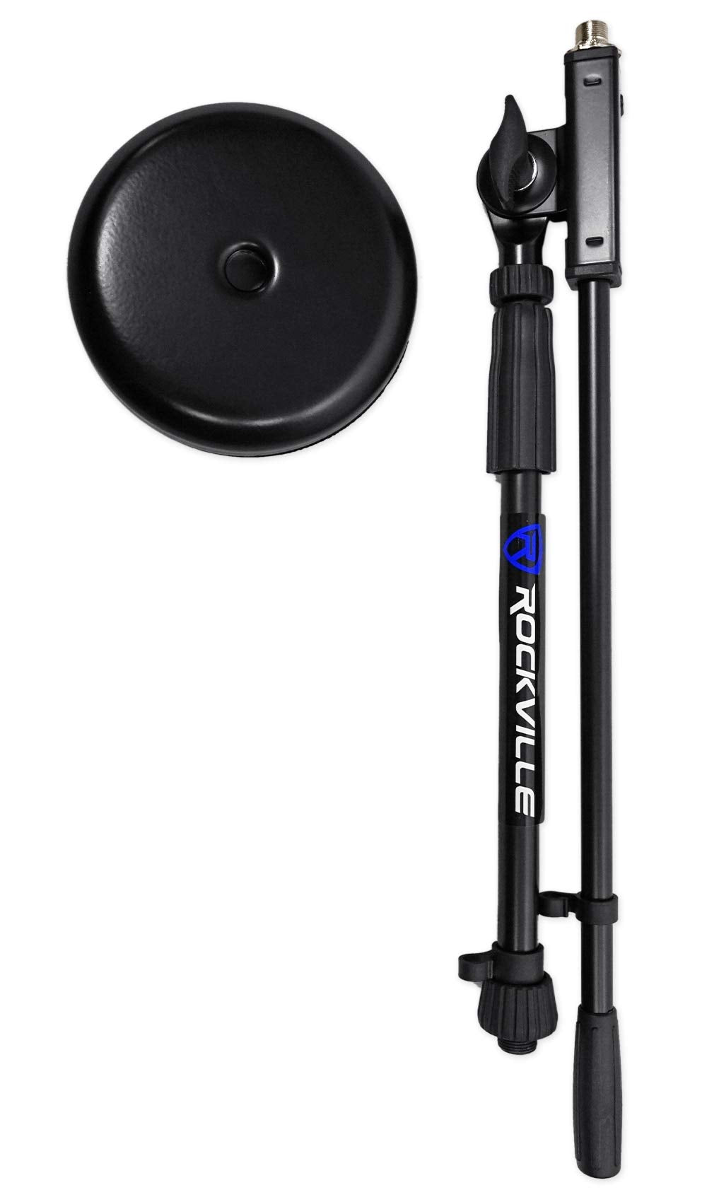 Rockville RKDS Kick Drum/Guitar Amp Mic Stand with Steel Round Base, Fixed Boom Arm, Rubber Pad, Heavy-Duty, Compact and Portable for Stage and Studio