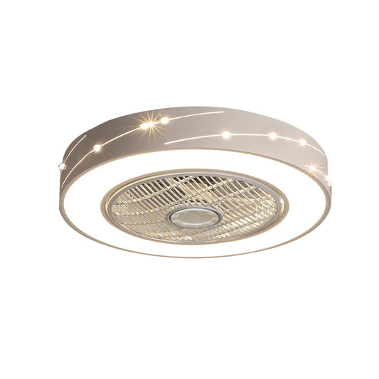 Ceiling Fan with Light, 21.6" Enclosed Fan,3 Colors 3 Speeds, Invisible Acrylic Blades Metal Shell Modern LED Semi Flush Mount Low Profile Fan