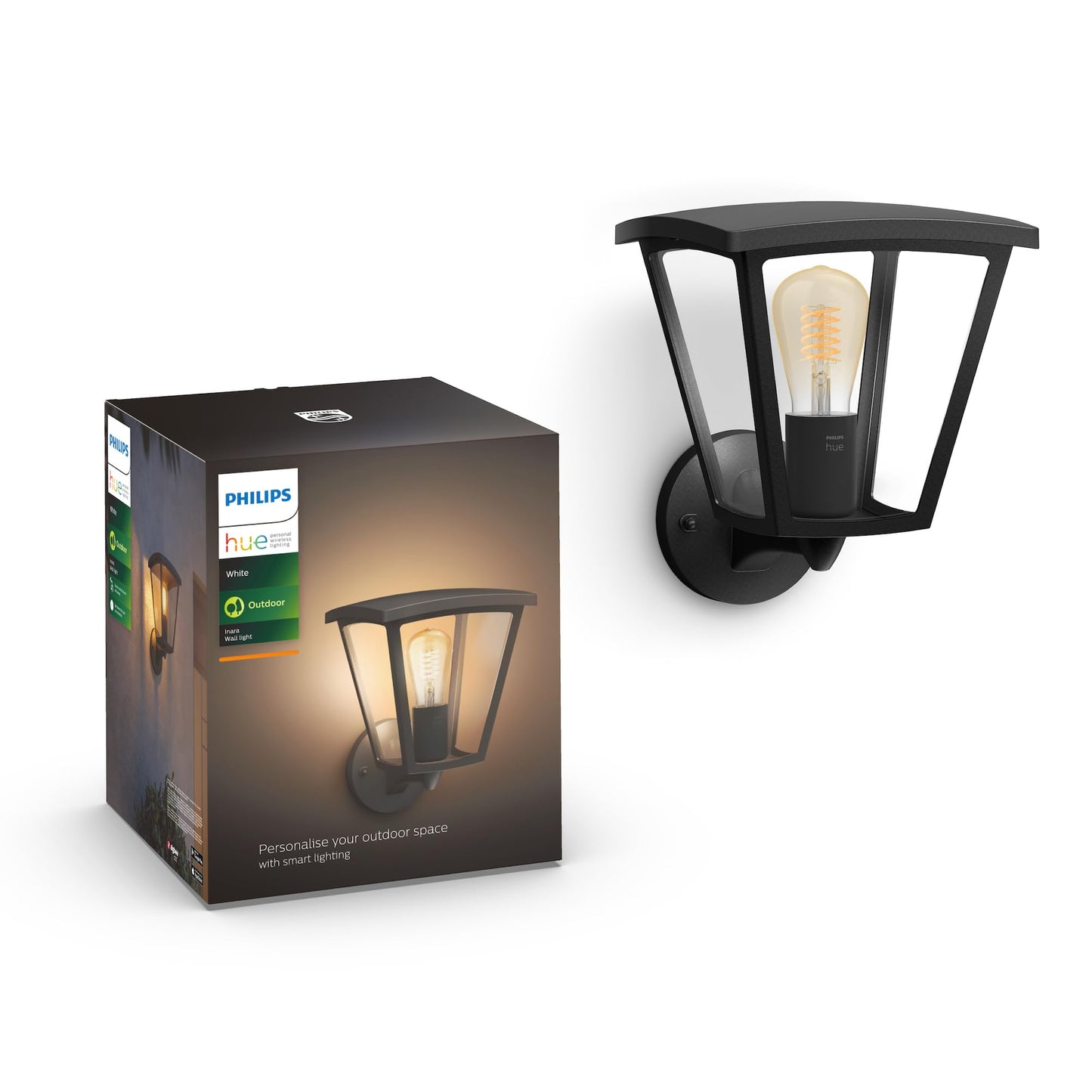 Philips Hue Inara Outdoor Smart Wall Light, Black - E26 White Filament LED Bulb - 1 Pack - Requires Hue Bridge - Control with Hue App and Voice