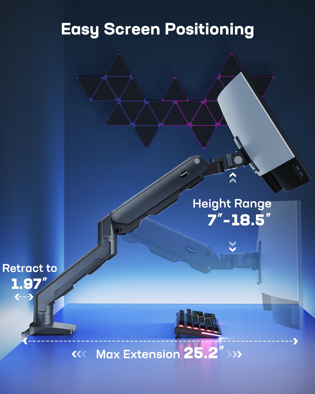 HUANUO Heavy Duty Monitor Arm for 13 to 49 inch Screens up to 35 lbs, Aluminum Ultrawide Screen Arm for Samsung Odyssey G9 and More, Fully Adjustable