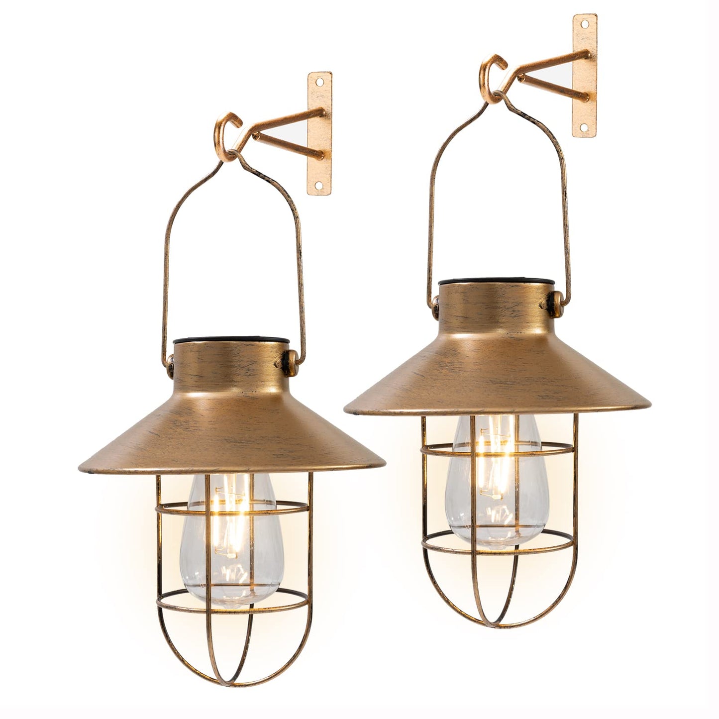 pearlstar Solar Lanterns Outdoor Metal Solar Powered Hanging Lights Waterproof for Barn Wall Yard Garden Patio Garage Balcony Porch Fence Decor, Warm
