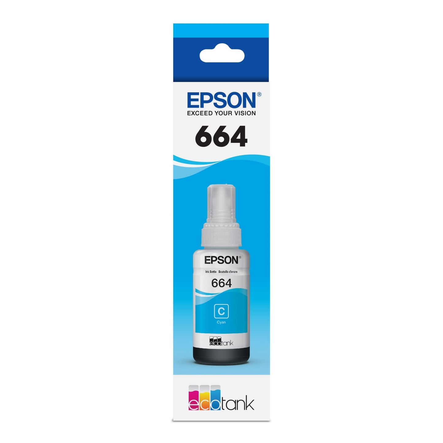 Epson 664 EcoTank Ink Ultra-high Capacity Bottle Cyan (T664220-S) Works with ET-2500, 2550, 4500, 4550, 2600, 2650, 3600, 16500