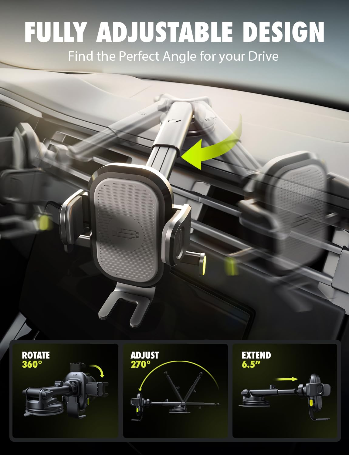 Bracketron Easy OneClick 3-in-1 Universal Car Phone Mount - Dashboard, Windshield & Air Vent Cell Phone Holder for Truck - Hands-Free Clamp, Heavy