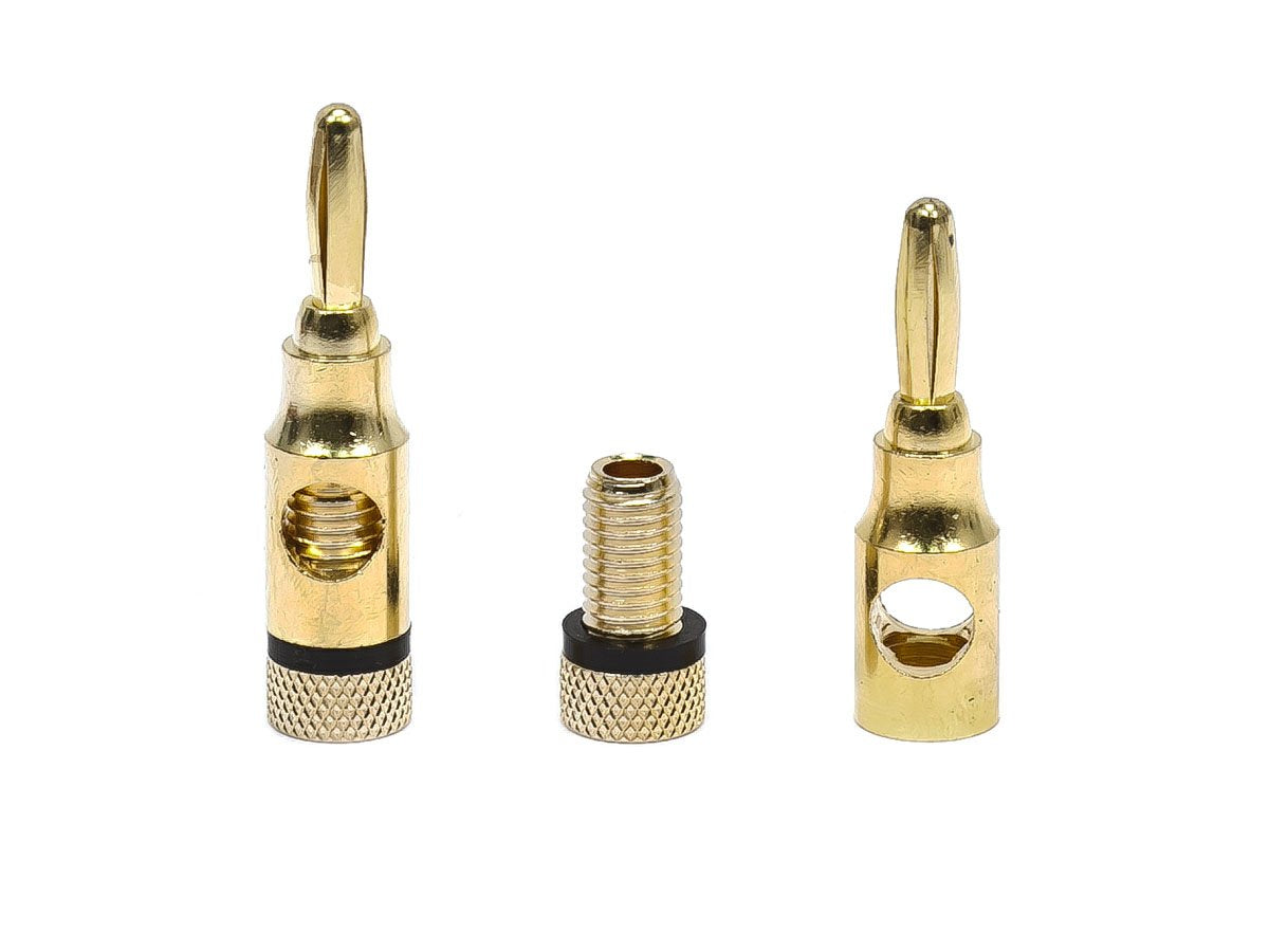 Monoprice 109437 5PRJX74047 Gold Plated Speaker Banana Plugs - 5 Pairs - Open Screw Type, For Speaker Wire, Home Theater, Wall Plates And More