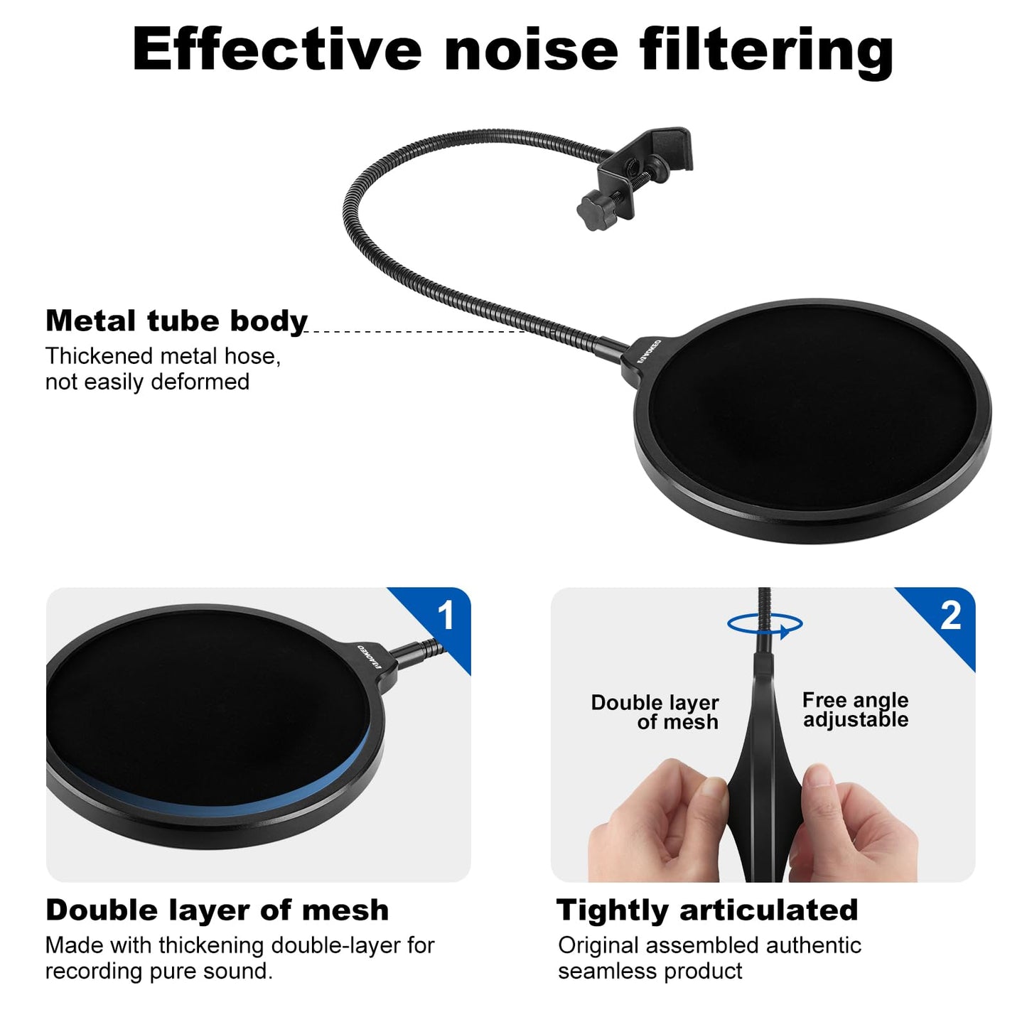Aokeo Professional Microphone Pop Filter Mask Shield For Blue Yeti and Any Other Microphone,Mic Dual Layered Wind Pop Screen With Flexible 360°