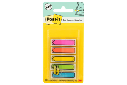 Post-it Arrow Flags, 0.47 in. x 1.7 in., 100-count Assorted Bright Colors Sticky tabs per Dispenser, Removable Page Markers for Planners, journals