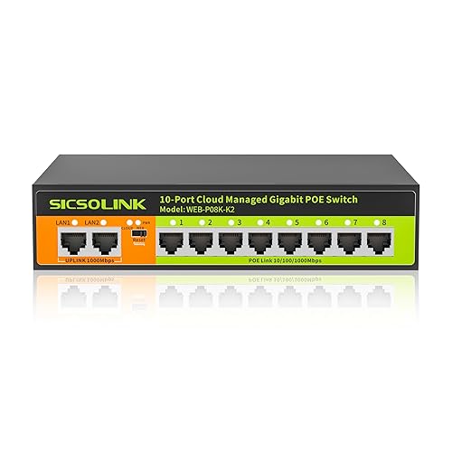 POE Switch, 10 Port Gigabit Switch, Easy Smart Cloud Managed Switch/Ethernet Splitter for Small Bessiness/Home Network & Power Management, Fanless