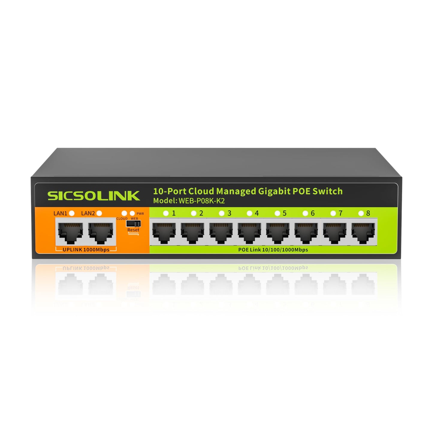 POE Switch, 10 Port Gigabit Switch, Easy Smart Cloud Managed Switch/Ethernet Splitter for Small Bessiness/Home Network & Power Management, Fanless