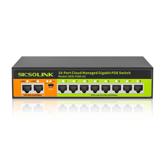 POE Switch, 10 Port Gigabit Switch, Easy Smart Cloud Managed Switch/Ethernet Splitter for Small Bessiness/Home Network & Power Management, Fanless